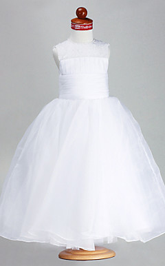 Ball Gown Jewel Ankle-length Organza Satin Flower Girl Dress