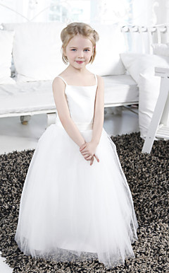 Ball Gown Spaghetti Straps Floor-length Tulle Satin Flower Girl Dress