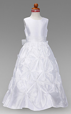 A-line Jewel Floor-length Taffeta Flower Girl Dress