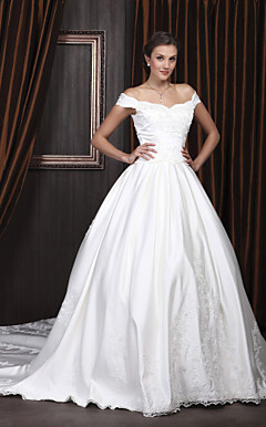 Ball Gown Off-the-shoulder Chapel Train Satin Wedding Dress