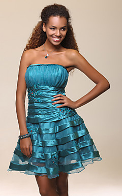 A-line Strapless Short/ Mini Organza Cocktail Dress