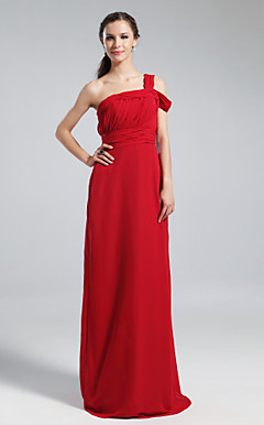 Sheath/Column One Shoulder Off-the-shoulder Floor-length Chiffon Bridesmaid Dress