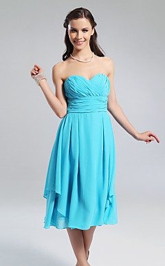 A-line Sweetheart Knee-length Chiffon Bridesmaid Dress With Criss-Cross Bodice