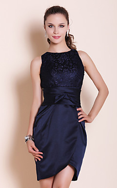 Sheath/Column Bateau Short/Mini Satin Cocktail Dress