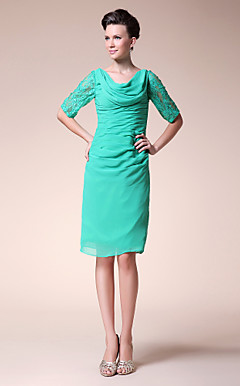 Sheath/ Column Cowl Knee-length Chiffon Mother of the Bride Dress