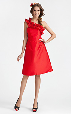 A-line Princess One Shoulder Knee-length Taffeta Bridesmaid Dress