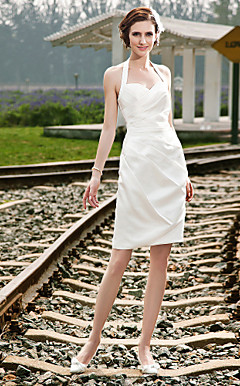 Sheath/ Column Halter Short/ Mini Satin Wedding Dress