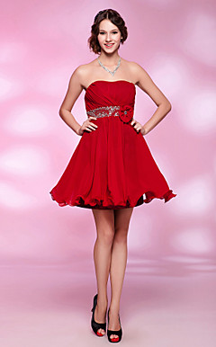 A-line Princess Strapless Short/Mini Chiffon Cocktail Dress