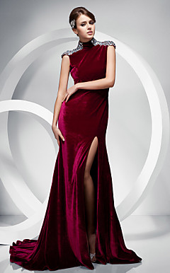 Trumpet/Mermaid High Neck Sweep/Brush Train Velvet Evening Dress