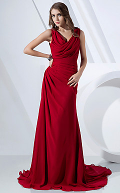 Sheath/Column Cowl Sweep/Brush Train Chiffon Evening Dress