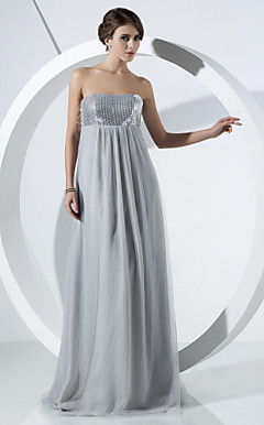 Sheath/Column Strapless Floor-length Tulle Evening Dress