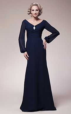 Trumpet/Mermaid V-neck Floor-length Chiffon Mother of the Bride Dress