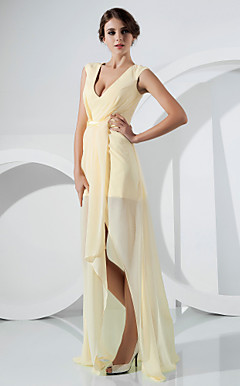 Chiffon Sheath/Column V-neck Asymmetrical Evening Dress inspired by Rosario Dawson