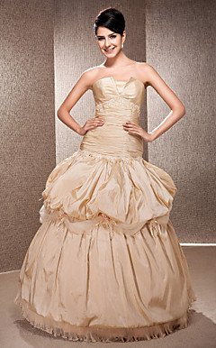 A-line Strapless Neckline Floor-length Taffeta  Wedding Dress