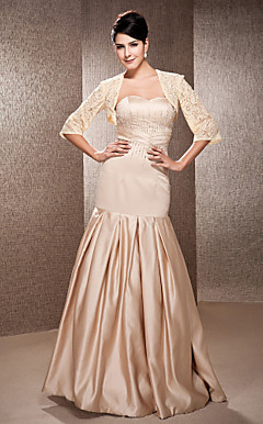 Trumpet/Mermaid Strapless Floor-length Satin And Lace Wedding Dress With A Wrap