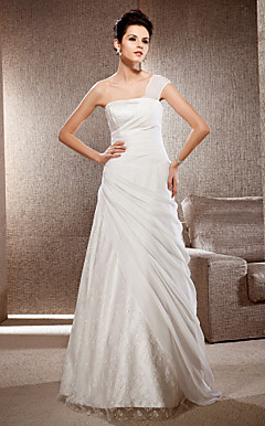 A-line One Shoulder Floor-length Chiffon And Lace Wedding Dress