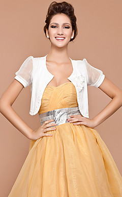 Short Sleeve Chiffon/ Cotton With Flowers/ Botton Bridal Jackets/ Wraps