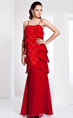 Sheath/Column Spaghetti Strap Chiffon And Lace Evening Dress