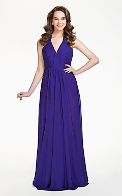 Sheath/Column Halter Floor-length Chiffon Bridesmaid Dress