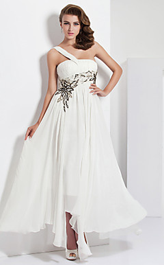 Sheath/Column One Shoulder Asymmetrical  Floor-length Chiffon Evening Dress