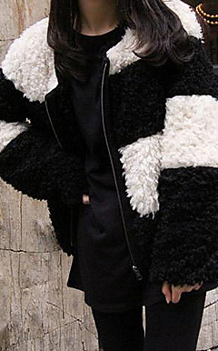Long Sleeve Collarless Collar Evening/ Career Faux Fur Coat