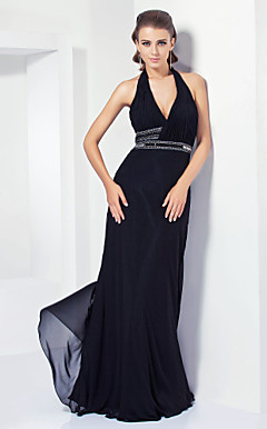 Sheath/ Column Halter Floor-length Chiffon Evening Dress
