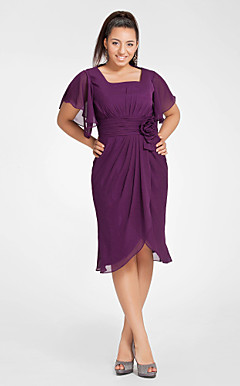 Sheath/Column Square Short Sleeve Knee-length Chiffon Cocktail Dress