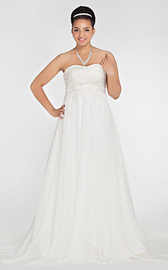A-line Sweetheart Court Train Chiffon Plus Size Wedding Dress