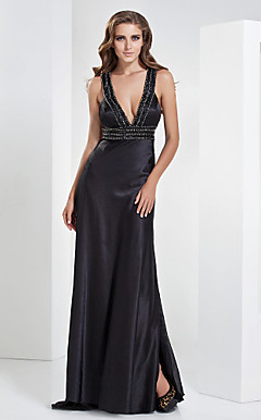 Sheath/Column V-neck  Floor-length Satin Evening Dress