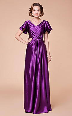 Sheath/Column V-neck Floor-length Stretch Satin Mother of the Bride Dress
