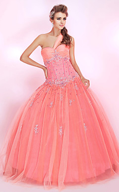 Ball Gown One Shoulder Floor-length Tulle Prom Dress