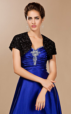 100% Handmade Lace With Satin and Sequined Flowers Short Sleeve Special Occasion Jacket / Wrap