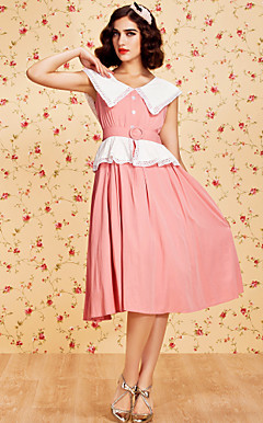 ts vintage ærmeløs revers swing kjole