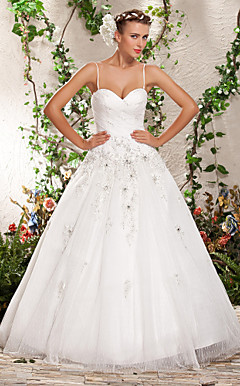 Ball Gown Spaghetti Straps Sweetheart Floor-length Tulle Wedding Dress