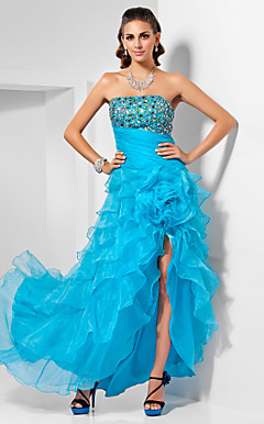 a-line senza spalline asimmetriche organza abito da sera