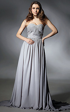 A-line Sweetheart Sweep/Brush Train Chiffon Evening Dress inspired by Selena Gomez at Emmy Awards