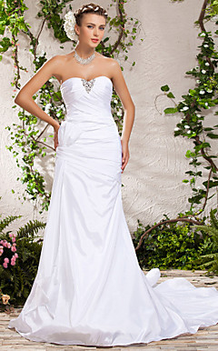 Trumpet/Mermaid Strapless Chapel TrainCrystal Side-Draped Beading Wedding Dress