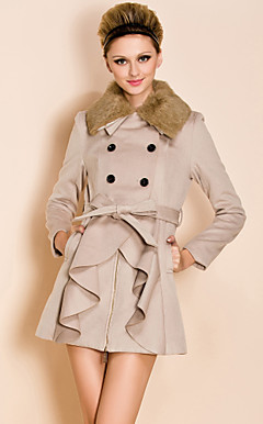 TS Ruffle Rabbit Fur Collar Woolen Coat