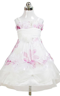 Lovely Ball Gown Spaghetti Straps Tea-length Satin Organza Flower Girl Dress