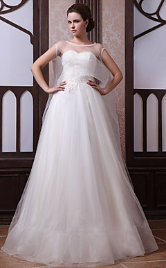 A-line Sweetheart Tulle Wedding Dress With Watteau Train