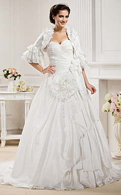 Ball Gown Sweetheart  Chapel Train Taffeta  Wedding Dress With A Wrap