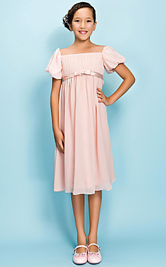 schede / column vierkante thee-length chiffon junior bruidsmeisje jurk
