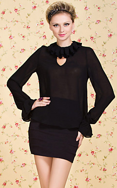 ts vintage double ruffle krage med bluss ermet skjorte