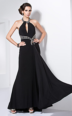 Trumpet/Mermaid Jewel Floor-length Knitwear Beading Evening Dress