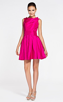 A-line Bateau Short/ Mini Taffeta Bridesmaid Dress