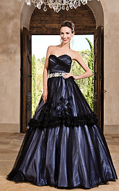 Ball Gown Sweetheart Floor-length Tulle Satin Evening Dress
