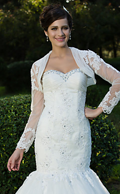 Prachtige kant met lange mouwen bruiloft jassen / wraps met Beading (meer kleuren)