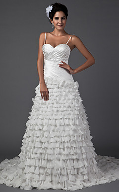 A-line Sweetheart Chapel Train Satin Wedding Dress