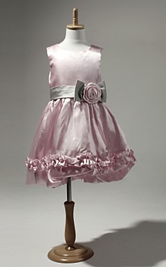 Satin And Tulle Sleeveless Flower Girl Dress With Bow
