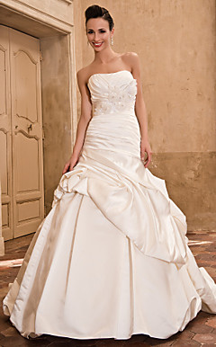 Ball Gown Strapless Court Train Satin Wedding Dress